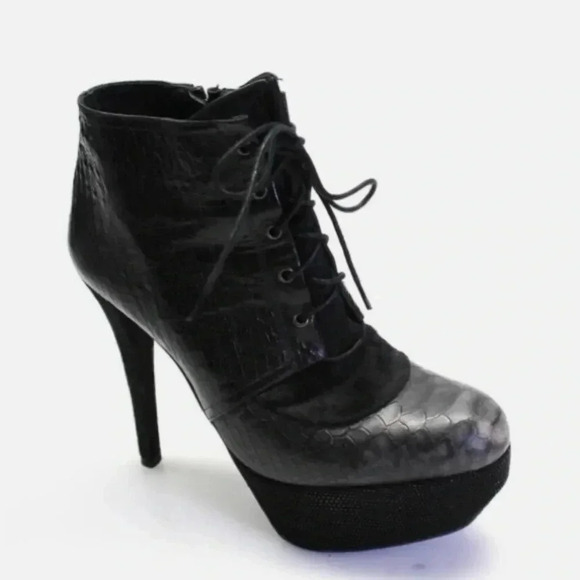 STUART WEITZMAN X RUSSELL & BROMLEY BLACK LEATHER HEELED PLATFORM ANKLE BOOTS 38 - Picture 7 of 12